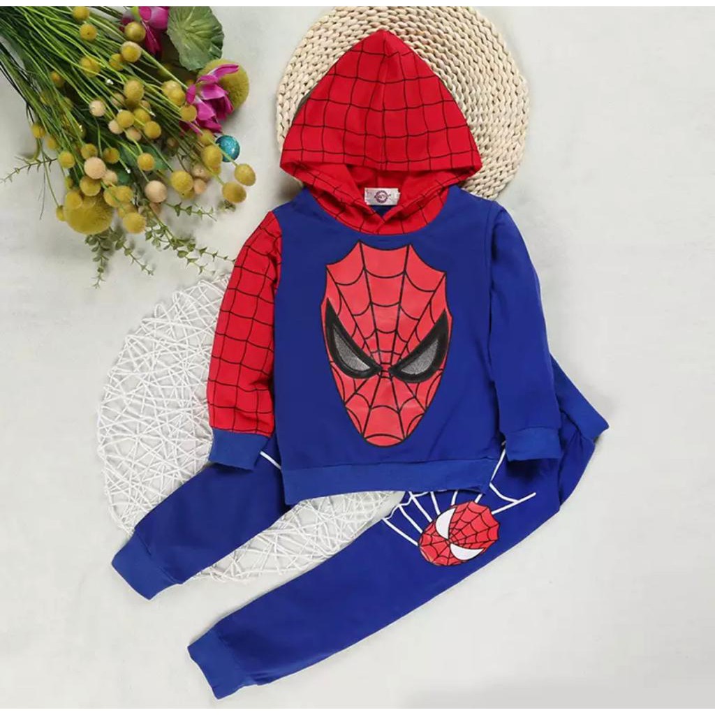 SETELAN HOODIE ANAK LAKI LAKI SETELAN SWEATER HOODIE ANAK 1-5 TAHUN HOODIE SPIDRMAN HOODIE ANAK