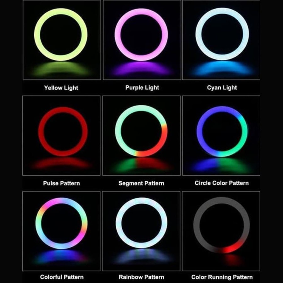 Handphone Holder Stand Selfie Ring Light RGB LED 26 cm - 30 cm Rainbow Lampu Disko + Tripod 2.1 Meter