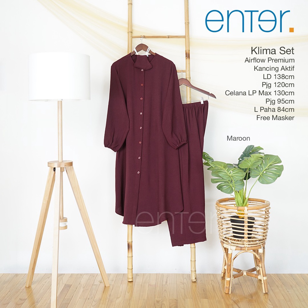 Enter Klima Set Stelan Wanita Kekinian One Set Crinkle Airflow Baju Setelan Jumbo LD 138-Maroon