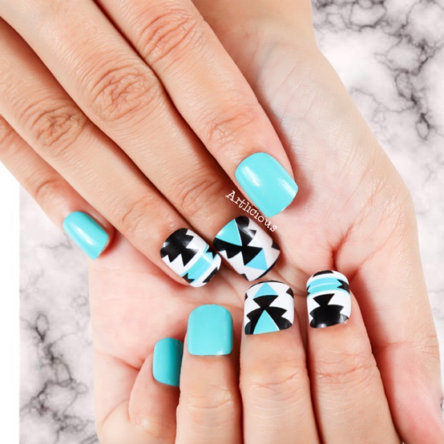 S18  SHORT SQUARE TOSCA HITAM KUKU PALSU 3D NIKAH FALSE NAIL  NAIL ART  WEDDING FOR BRIDE MURAH