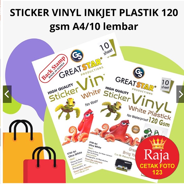 

STICKER VINYL INKJET PLASTIK 120 gsm A4/10 lembar
