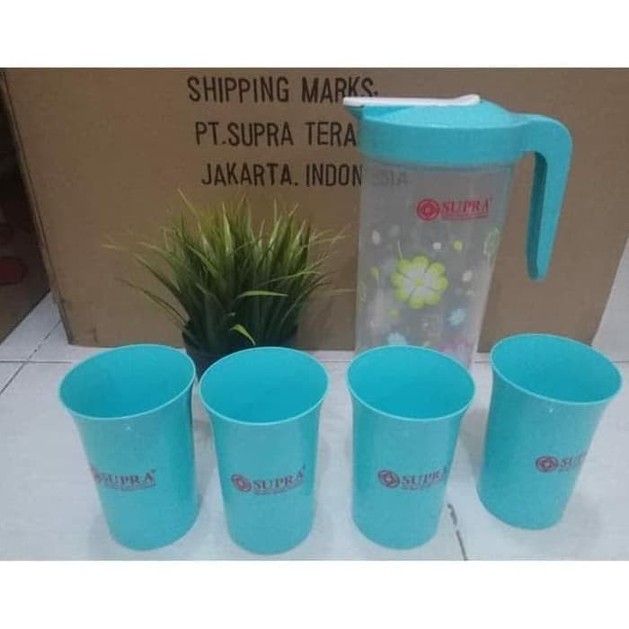 Supra Teko Air Plastik. Botol Minum Set Plus 4 Gelas High Quality