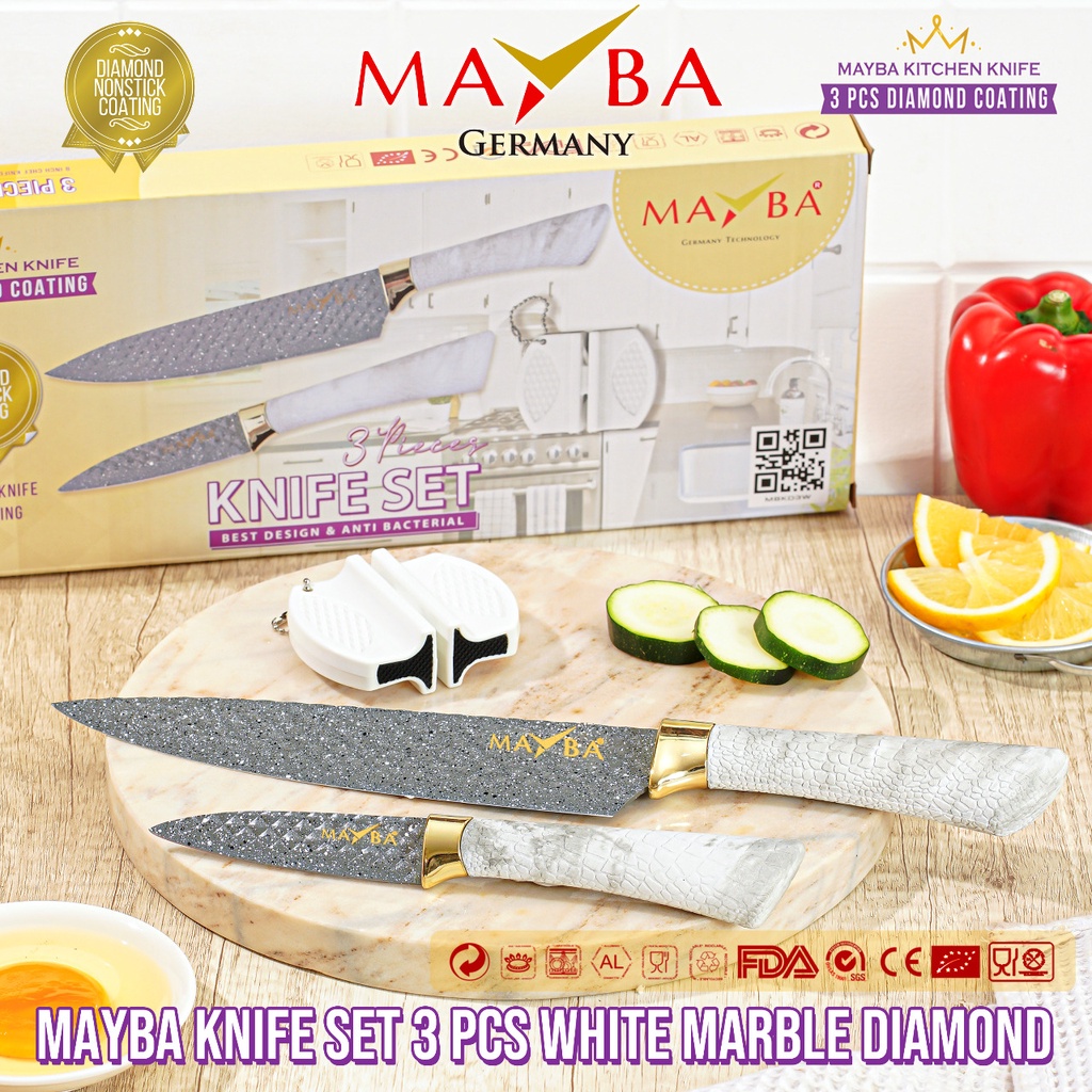 Pisau Set Dapur Diamond 3 pcs white marble mayba cut fruit meat | peralatan masak selain spatula panci granite teflon stein cookware