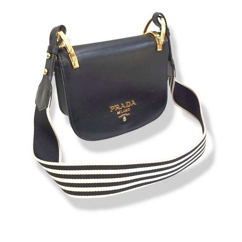 PRELOVED Prada Pionniere Saddle Crossbody Calf Leather Black