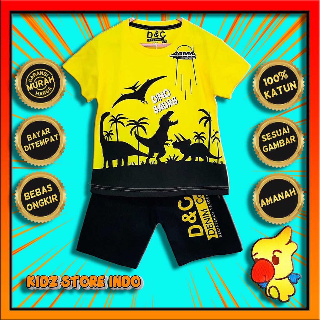SETELAN ANAK LAKI LAKI LENGAN PENDEK DINOSAURUS UFO KUNING SETELAN ANAK LAKI LAKI LENGAN PENDEK DINOSAURUS UFO KUNING