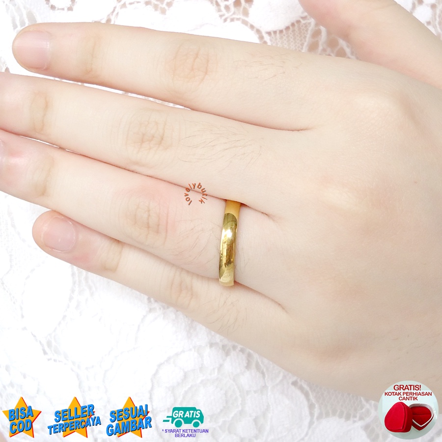 Lovelybutik Cincin Couple Tunangan Titanium Antikarat Anemone Cincin Titanium Wanita Pria Bonus Kotak Perhiasan