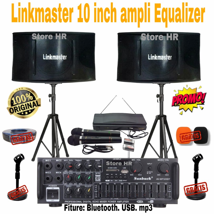 paket sound system karaoke linkmaster 10" ampli Equalizer mic wireless