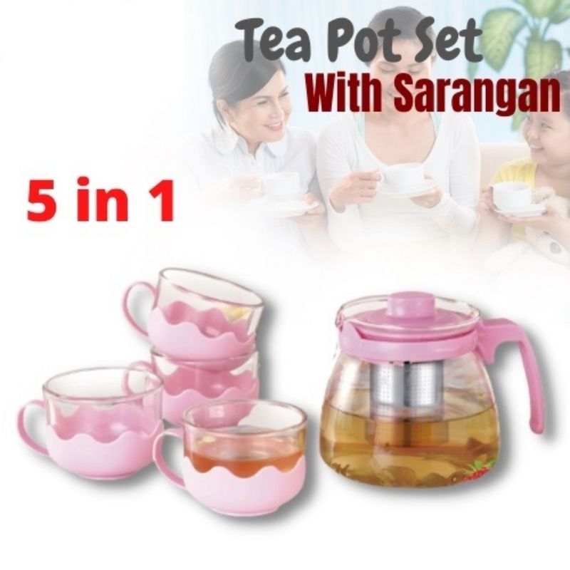 SEETO / Teapot set 5 in 1 / Teko Tea Coffee Set Pitcher + Gelas / Tea Pot Set 5 in 1 Tempat Minum Teh Teko Set Cangkir Kaca Teapot gelas 33005