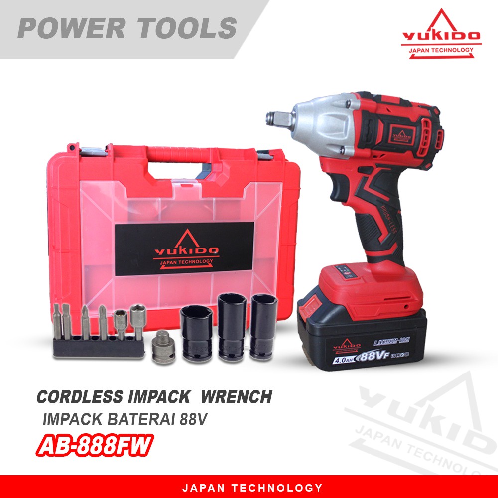 KUALITAS TERJAMIN 88VOLT MESIN CORDLESS IMPACT WRENCH BRUSHLESS YUKIDO 2 BATERAI FULL AKSESORIS DENGAN BOX EXCLUSIVE