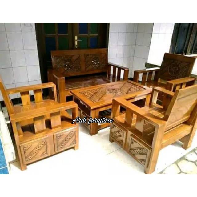 Meja kursi tamu ukir minimalis kursi kopel jati meubel jepara