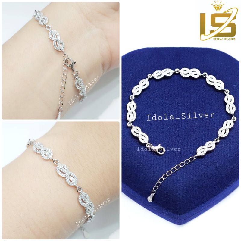 GELANG PERAK ASLI SILVER WANITA 925 LAPIS EMAS PUTIH MODEL INFINITY PERMATA - PERHIASAN PERAK ASLI