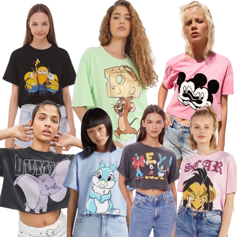 Baju croptop oversize / Zara / Bershka / kaos Disney / kaos crop / baju crop top wanita