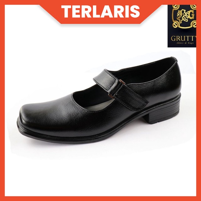 GRUTTY 146 Sepatu Wanita Paskibra Pantofel Hitam Hak 3CM Kulit Asli