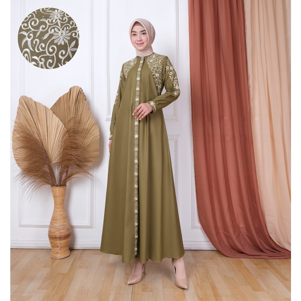 Gamis Katun Premium Madina Dayana Dress Muslim Wanita Motif Bordiran Timbul Plus Payet Permata // Gamis bahan Toyobo Fodu Import High Quality // Dress Kondangan Terbaru 2022