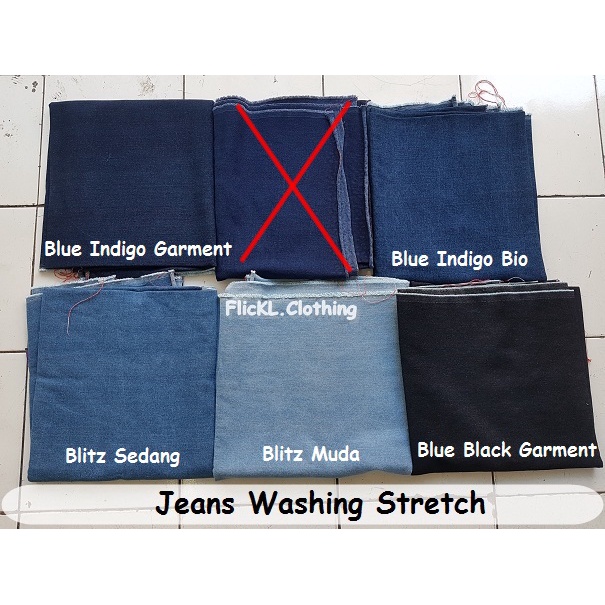 Bahan Kain Jeans Wash Stretch Denim Washing Cucian Jeans Washing Melar Potongan 1.25 Meter