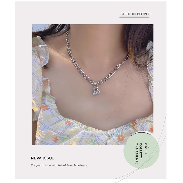 Ins gaya manis grace cool diamond Cherry liontin kalung wanita gaya Korea manis kepribadian klavikul