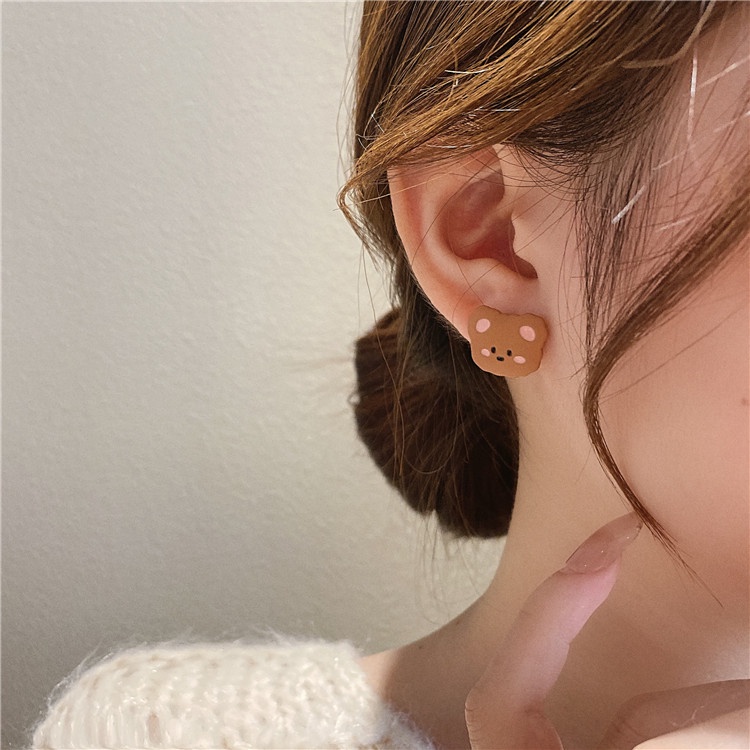 Anting Tusuk Asimetris Bahan Sterling Silver 925 Desain Kelinciberuangbunga Kartun Gaya Korea Untuk Wanita