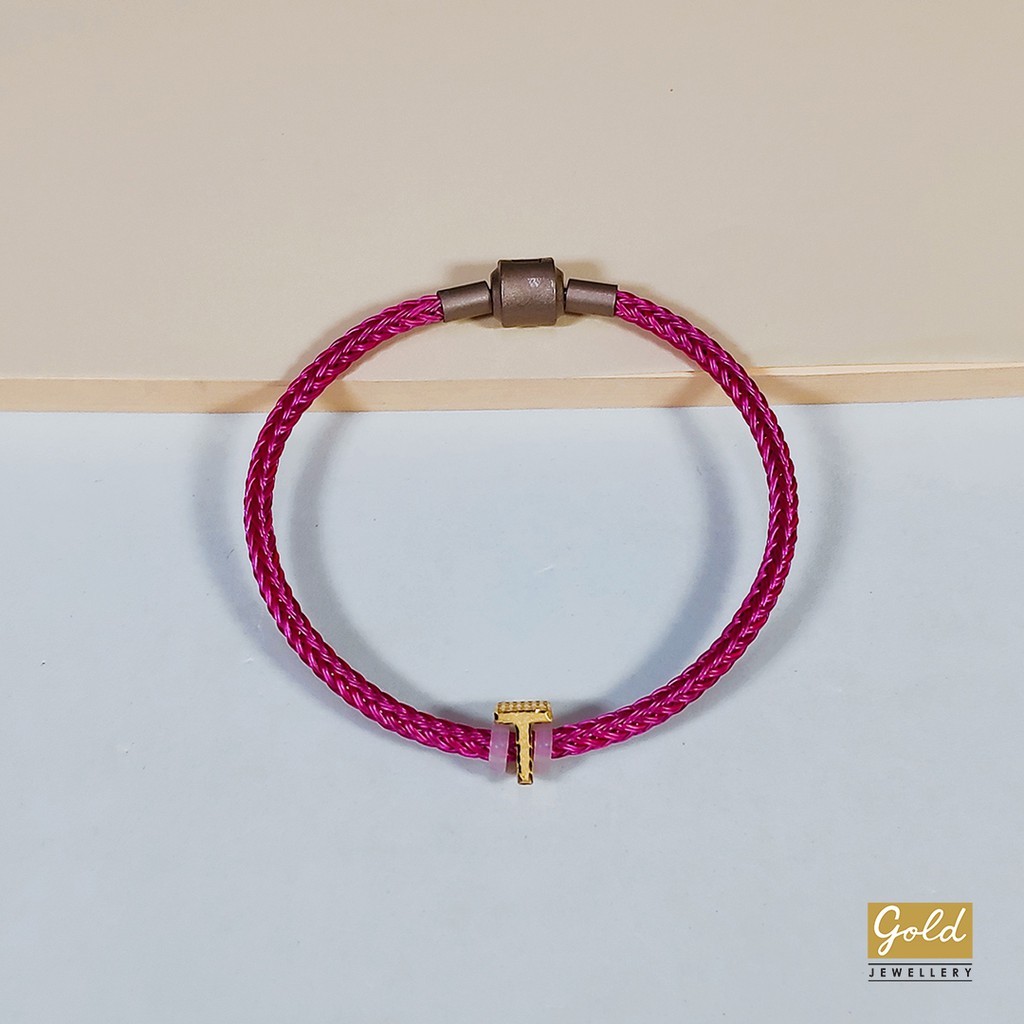 Gelang tali emas kuning 700 16k charm inisial alphabet huruf T bsr