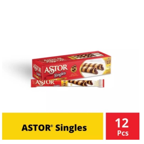 

kelontong- Astor Single Wafer Stick Kemasan Single Isi 2 Stick Rasa Coklat - 12pcs x 18gr