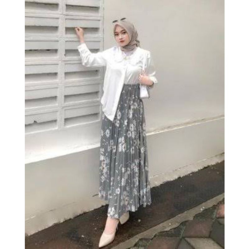 ROK PLISKET DAISY °° Rok Plisket Lipatan Besar Motif Bunga°°Rok Wanita Terbaru