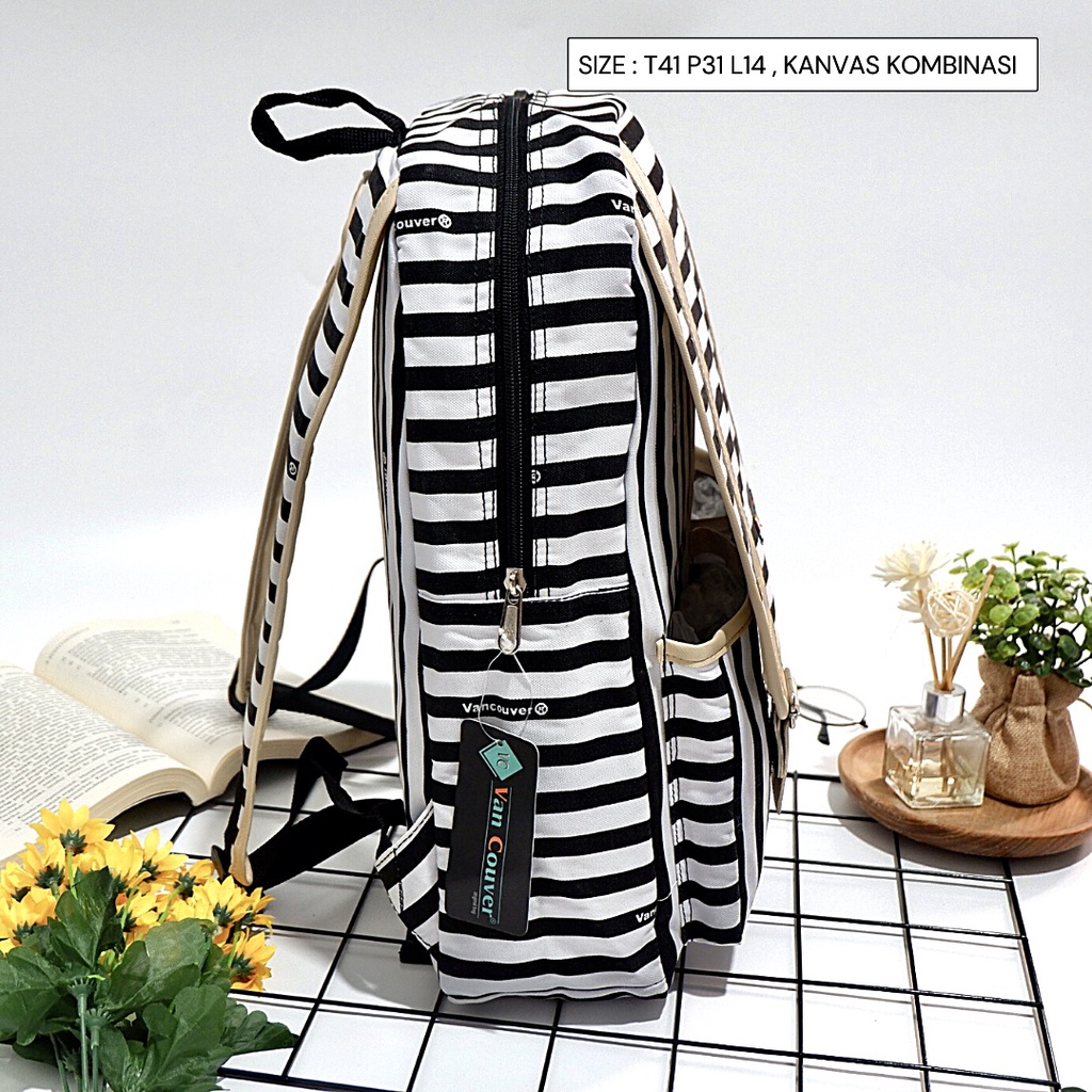 NEW ARRIVAL!! Tas Ransel Wanita Tas Jalan Jalan Tas Ransel wanita motif salur garis garis Tas Lokal Tas Fashion