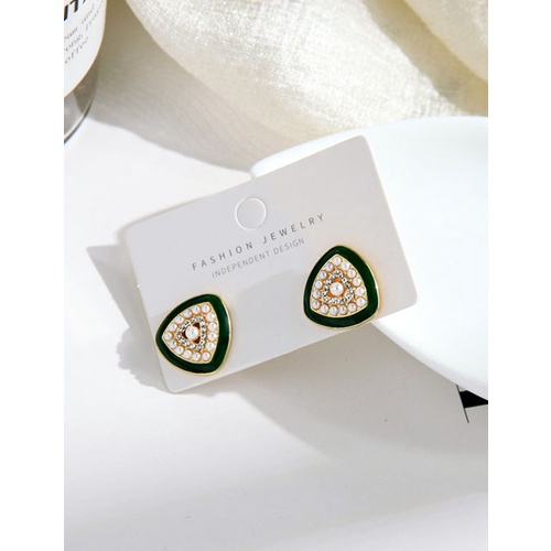 LRC Anting Tusuk Fashion Black Geometric Enamel Pearl Stud Earrings K01047