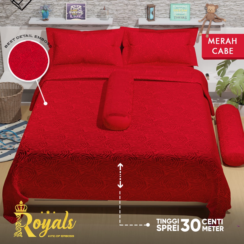 Royals Emboss BedCover SET Sprei Uk 160/180 - Merah Cabe