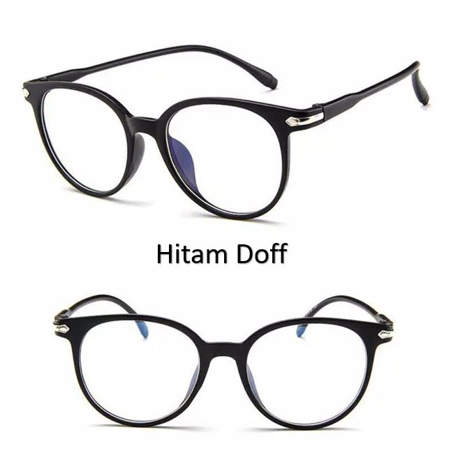 •OKEY BELI•KC099 KACAMATA ANTI RADIASI KACA MATA WanitaPria Frame Sunglasses Lensa Transparan IMPORT-HITAM DOOF