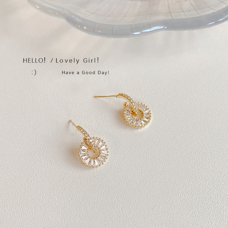 Anting Tusuk Sterling silver 925 Desain Lingkaran Hias Zircon Untuk Wanita