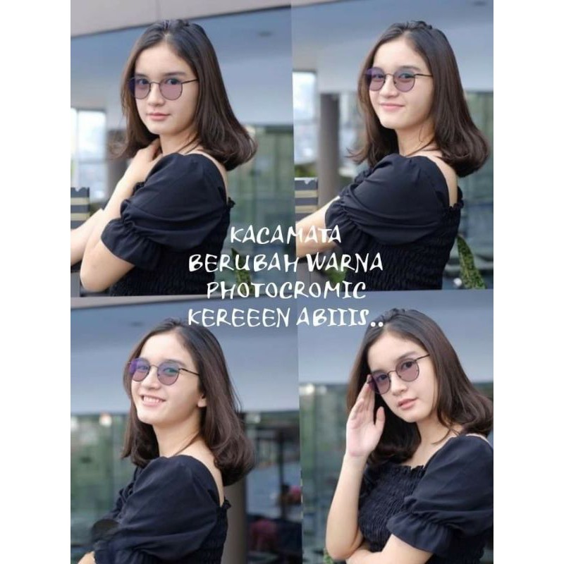 Kacamata Photocromic 001 frame titanium bulat Lensa PhotoCromic