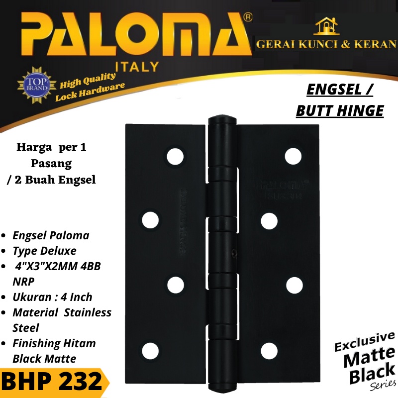 Engsel pintu HITAM BHP 232 4&quot;X3X2MM 4BB NRP MATTE BLACK