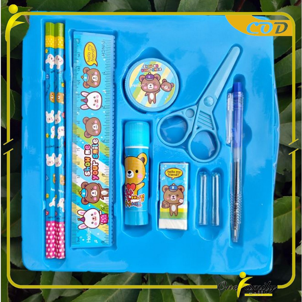 ONE-A26 Alat Tulis Set 8in1 Karakter Stationery Kids / Paket Alat Tulis Anak TK / Set School Supplies for Child Writing Gift Eraser Ruler