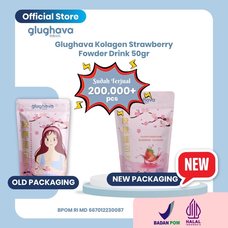 Glughava Kolagen Strawberry- Minuman Collagen Pemutih Badan Cepat- Collagen Viral Aman Bumil Busui
