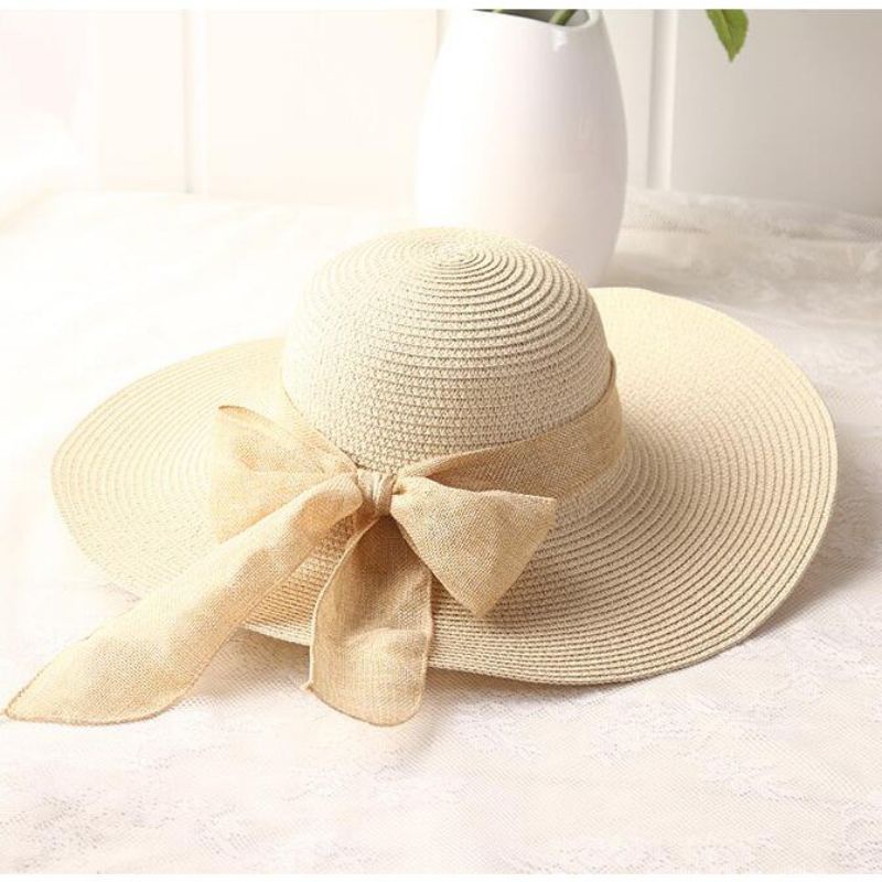 Topi pantai wanita  Dewasa - Topi Pantai Lebar - Pita bintik emas T2-2