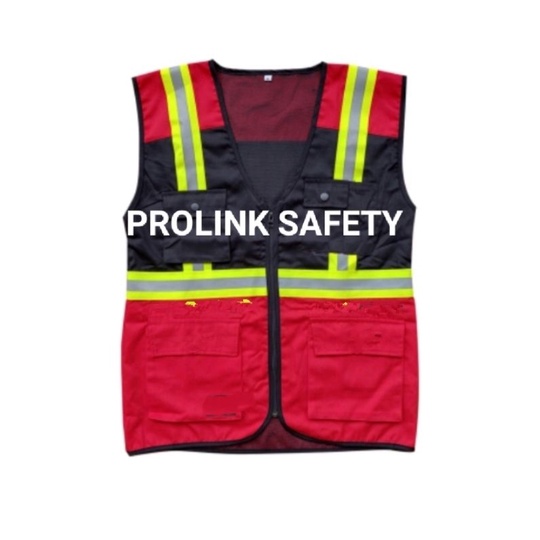 ROMPI SAFETY PREMIUM BAHAN KAIN DRILL MERAH HITAM BERLOGO