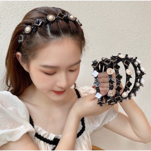 Bando Korea Bandana Wanita Black Retro Flower Aksesoris Rambut NJ141