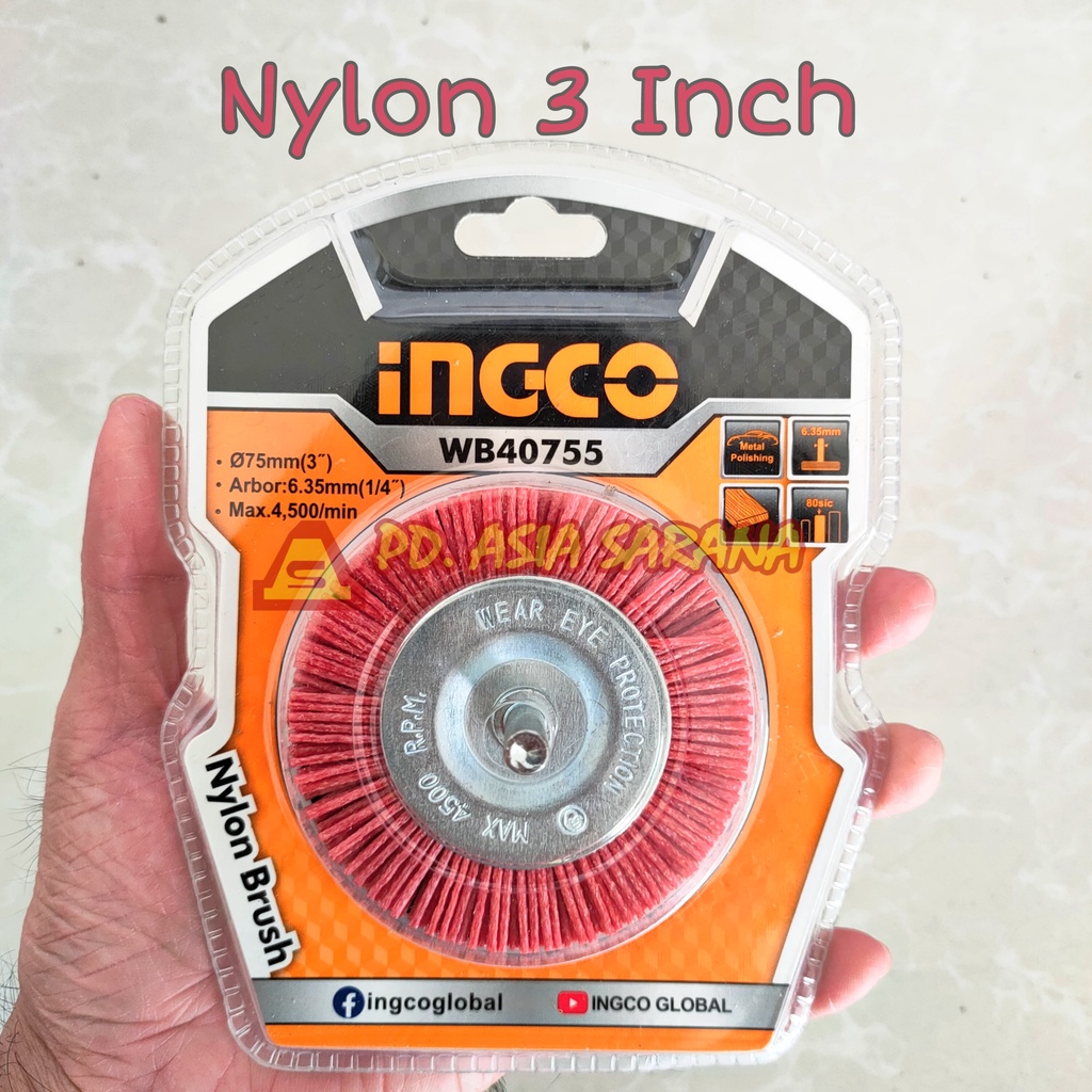 Nylon Circular Brush Plastik 3" Inch INGCO WB40755 Bor Sikat Abrasive