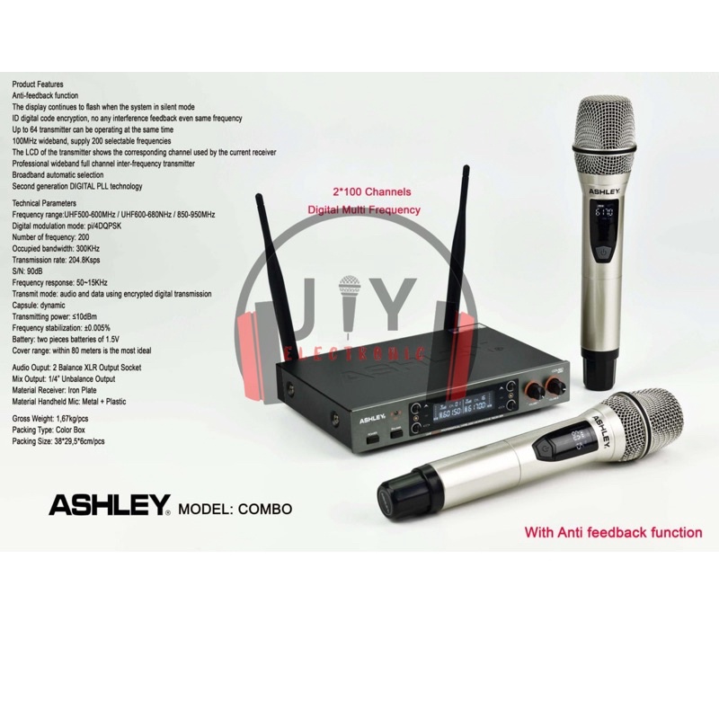Mic Wireless Ashley Combo Original (2 handle) + Koper (New Version)
