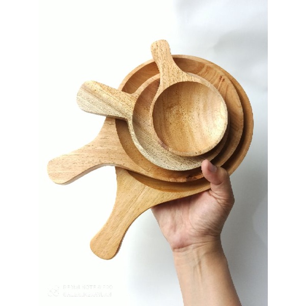 One Set Piring Kayu Mahoni | Piring Satu Set Teflon | Unik Vintage Rustic Nordic Aesthetic
