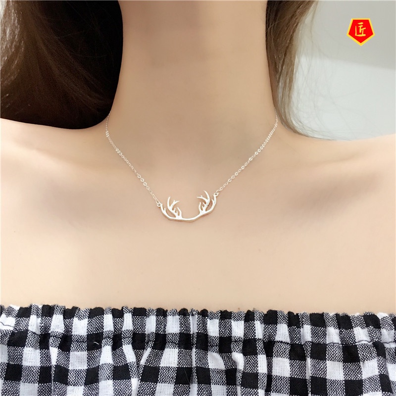 [Ready Stock]Silver Antlers Necklace for Women Special-Interest Design Simple Fashion