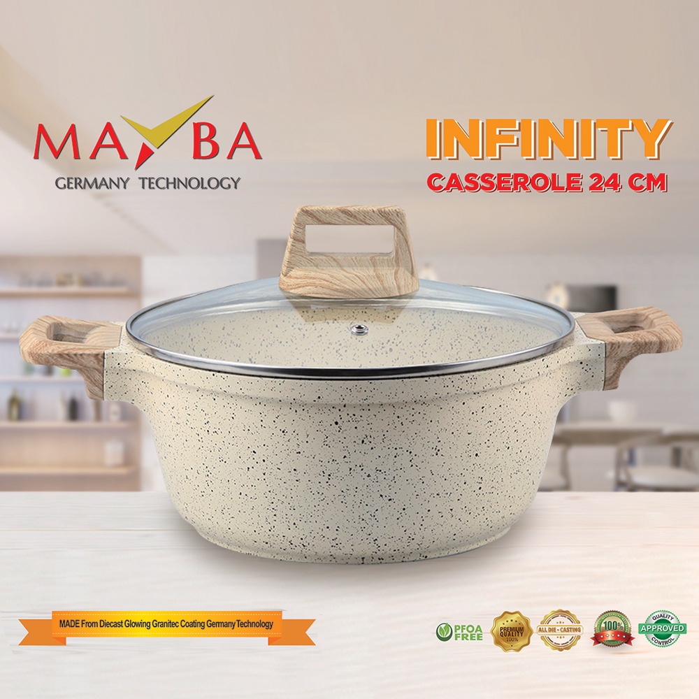 MAYBA GERMAN CASSEROLE PAN 24 CM INFINITY | Panci Tinggi Creme Marbel Granite | Stock Pot anti lengket