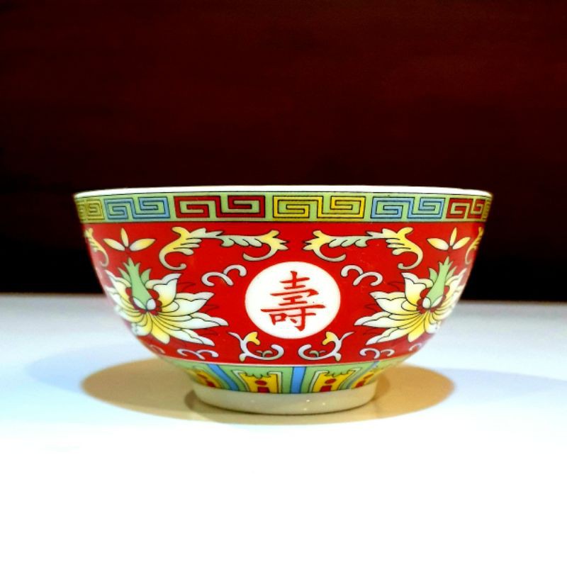 Mangkok Keramik Merah Motif China