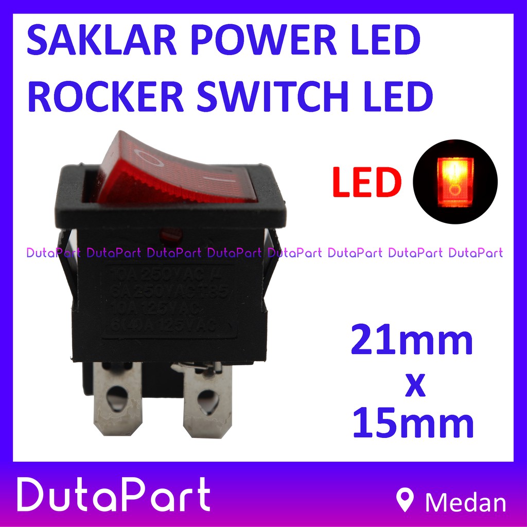 Saklar Power Rocker Switch LED ON OFF 21mm x 15mm 4 PIN Kaki 6A 250VAC