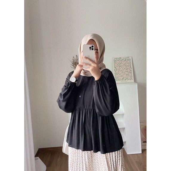 Amy Blouse Bahan Rayon Crinkle - BAJU BLOUSE WANITA JUMBO BIG SIZE TO XL - ATASAN LENGAN PANJANG