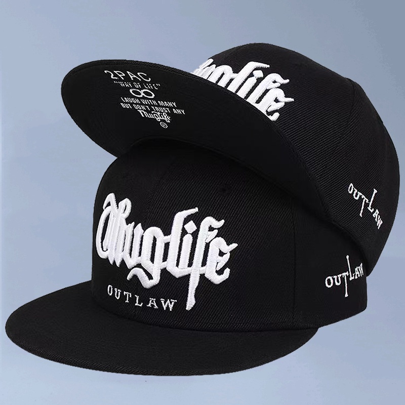 Topi Baseball Motif Bordir 2pac Thug Life Brooklyn Warna Solid Gaya Hip Hop Untuk Pria Dan Wanita