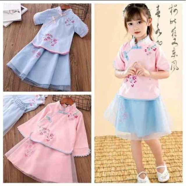 Cheongsam Anak Setelan Qipao Murah Dress Congsam Merah Pink Biru