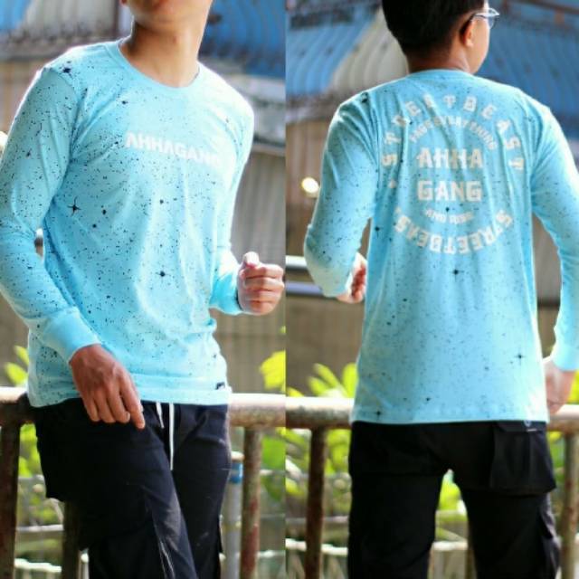 Kaos pria tangan panjang AHHA biru langit