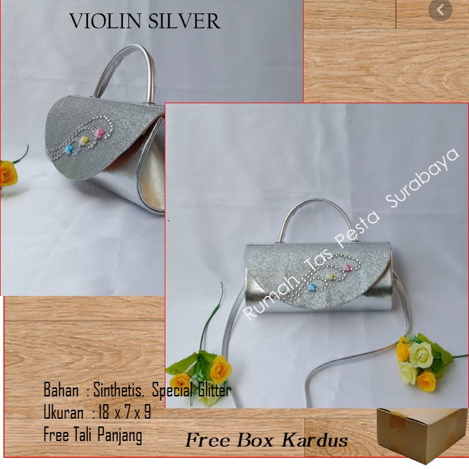 Tas Kekinian,Tas Satin,Tas Clutch,VIOLIN SILVER