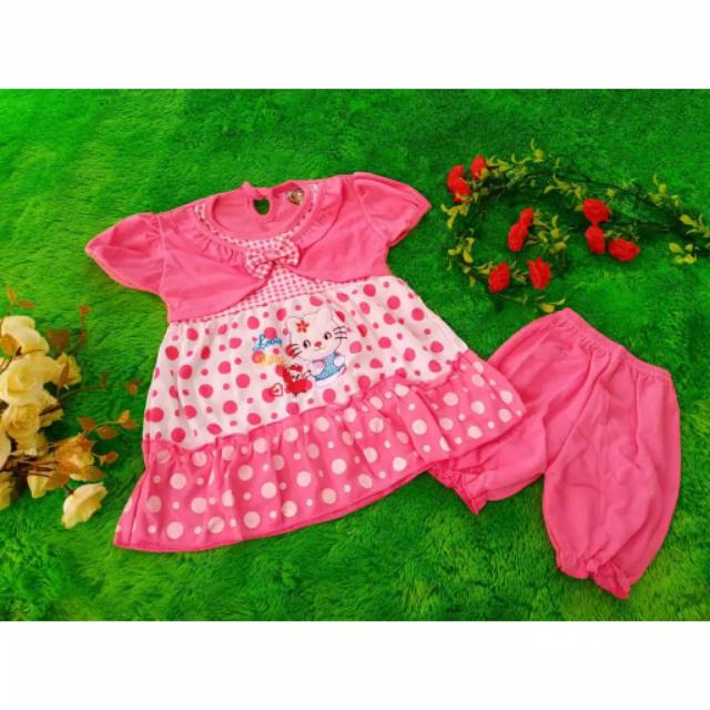 Setelan dress bayi 0-18 bulan free celana /set dress bayi murah / setelan bayi murah