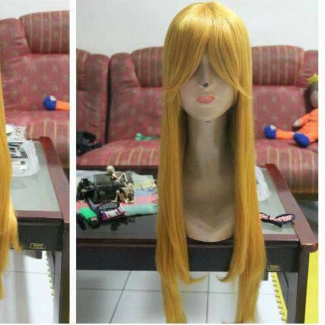 Wig base lurus 80cm cosplay gold blonde